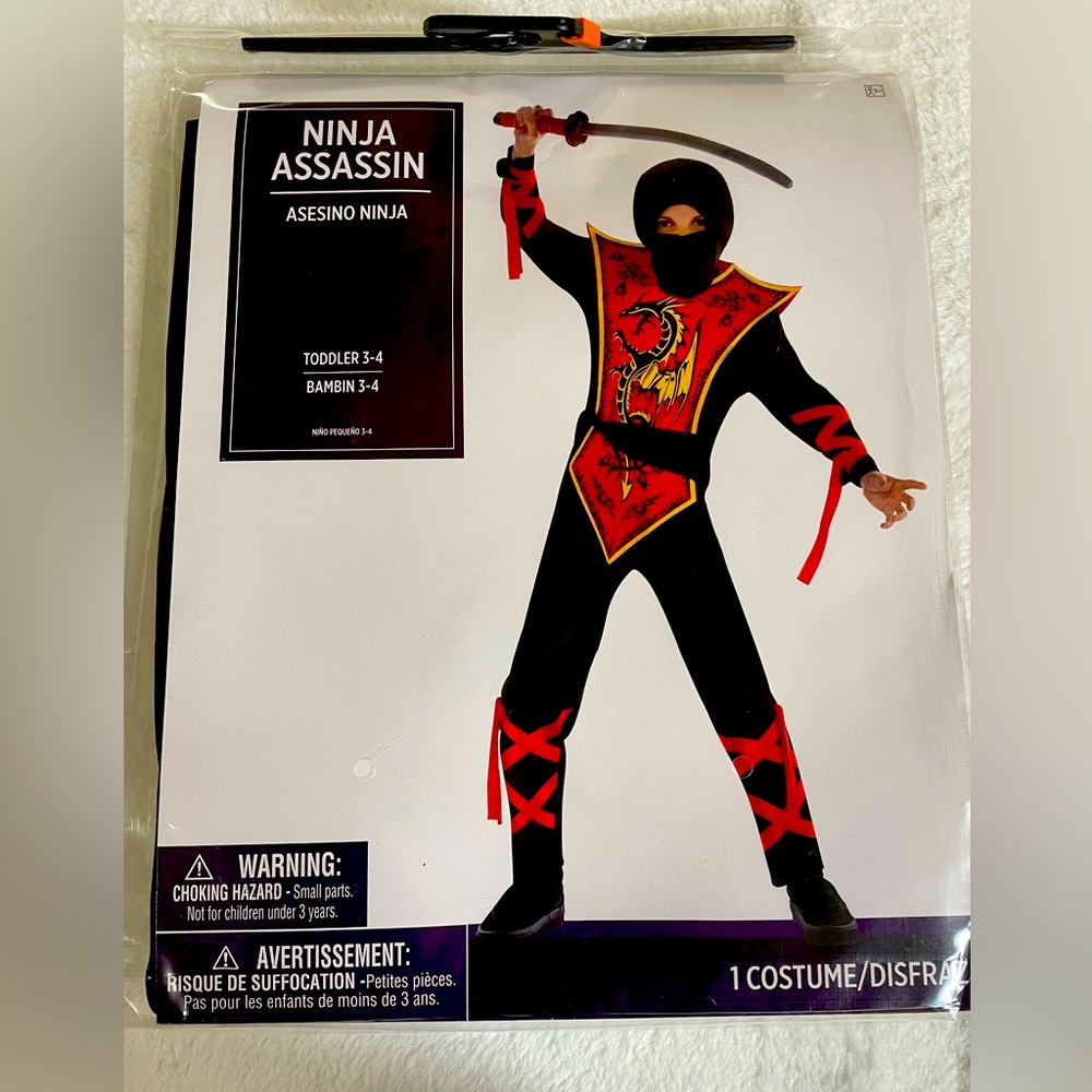 Toddler (3/4) Halloween Ninja Assassin Kids Costume - Black and Red Dress up